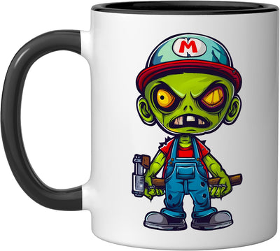 Taza cerámica de disfraz de fontanero zombie negro/blanco