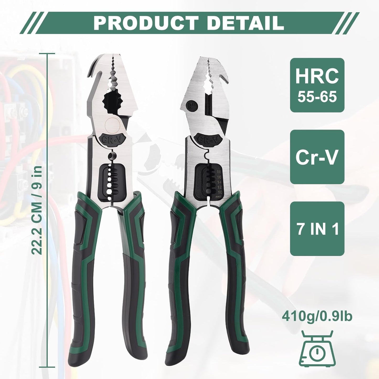 Alicates Lineman 7en1 con cortador y extractor clavos 9pulg
