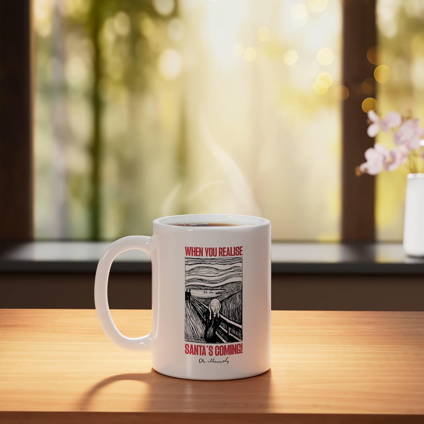 Taza cerámica Funny Munch Christmas Scream Santa's Coming