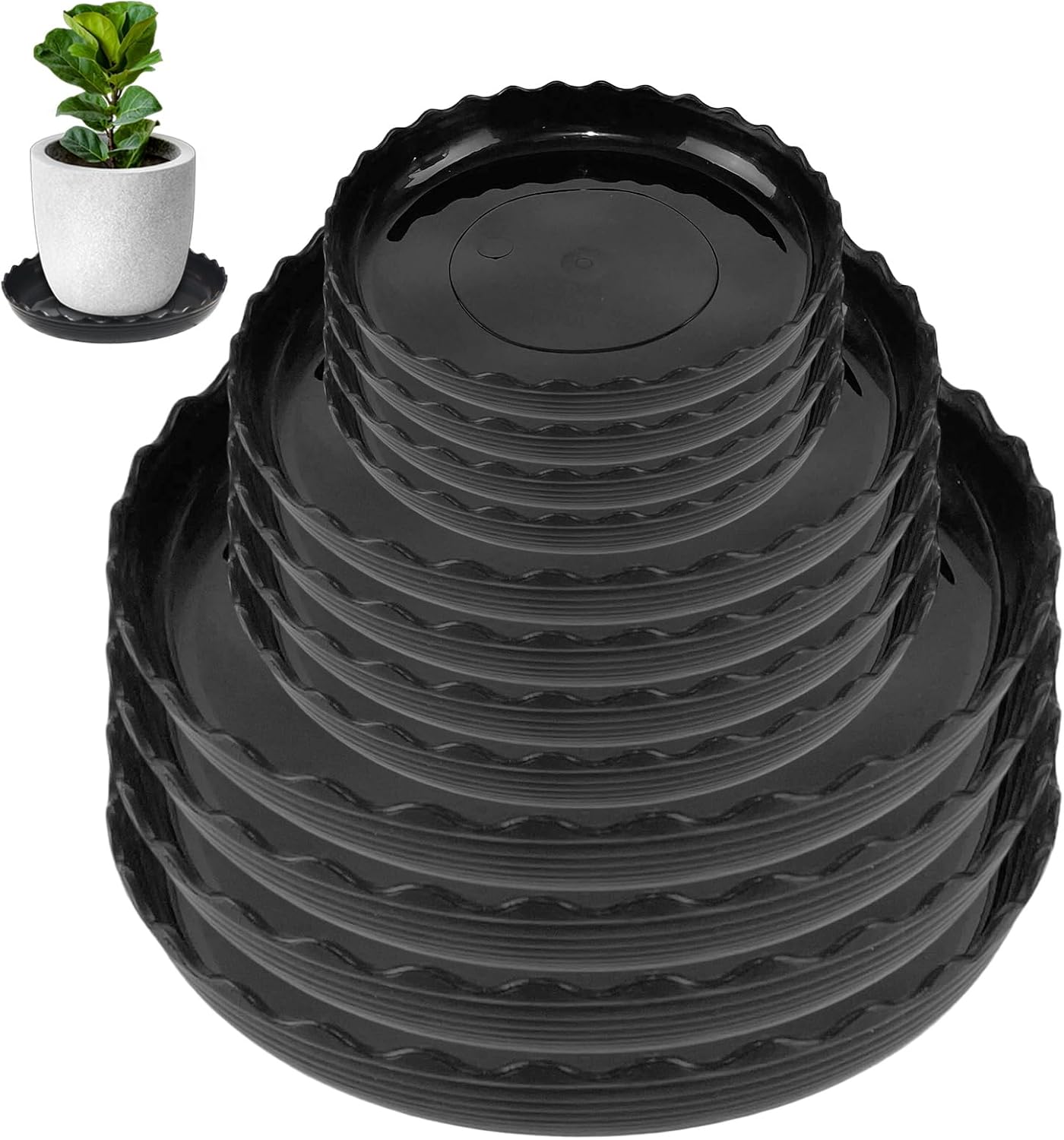 12 Pzas Bandejas Plástico Onduladas para Plantas 6/8/10pulg