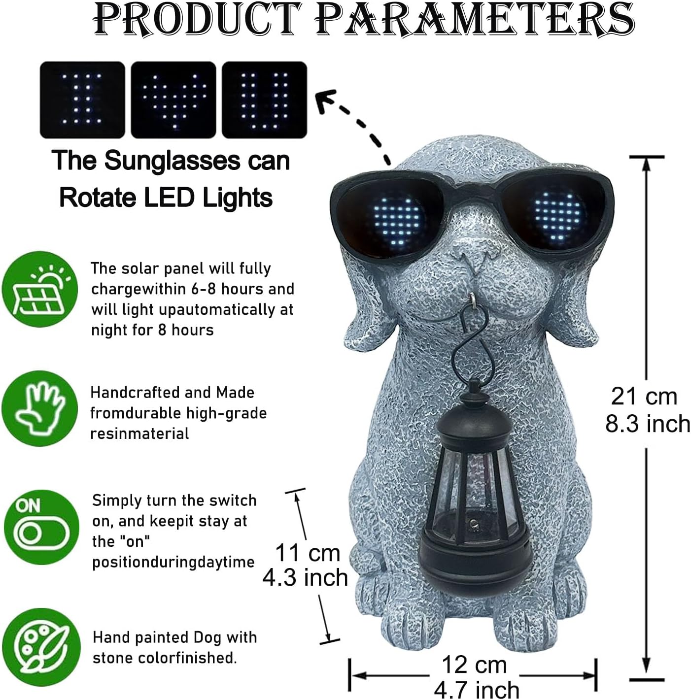 Estatua solar perro jardín con linterna LED impermeable