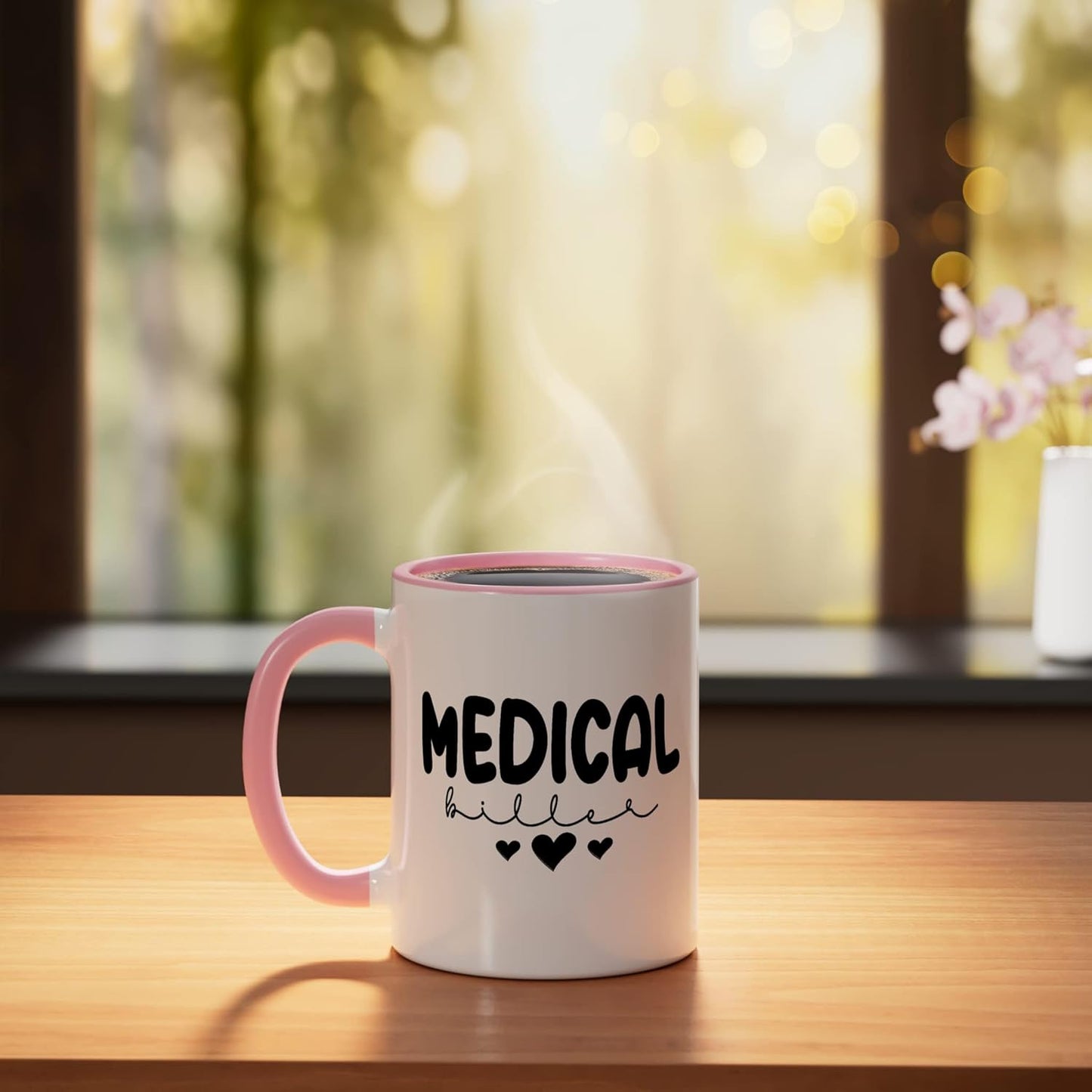 Taza cerámica para medical biller corazón rosa/blanco