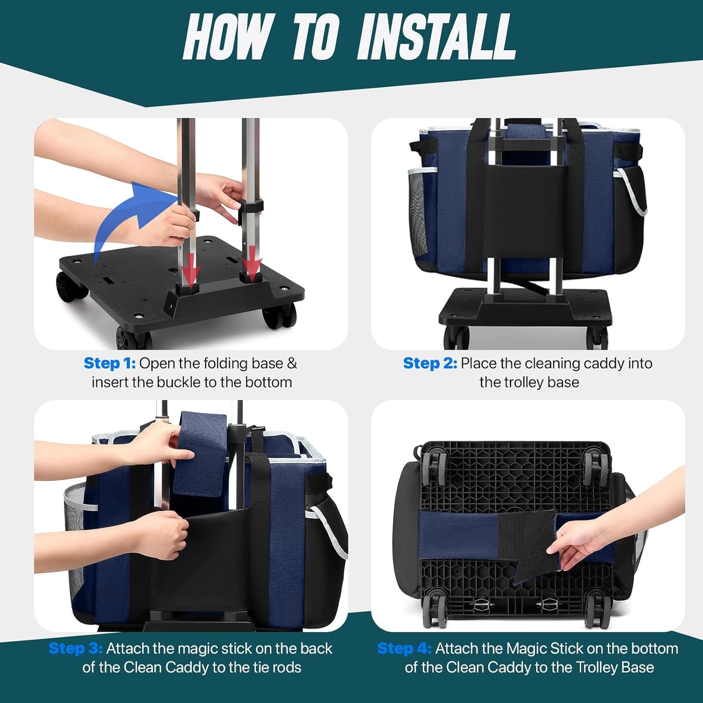 Bolsa limpieza con ruedas carrito desmontable 4 ruedas azul
