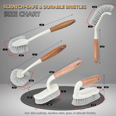 Set 5 Cepillos Limpieza Multisuperficie con Asa Madera