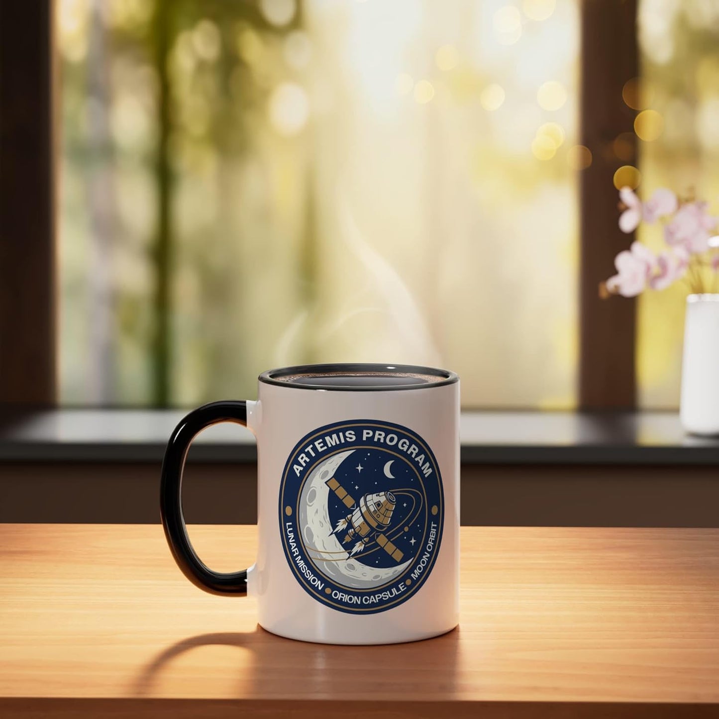 Taza Cerámica Artemis Luna Órbita Espacial Negro/Blanco