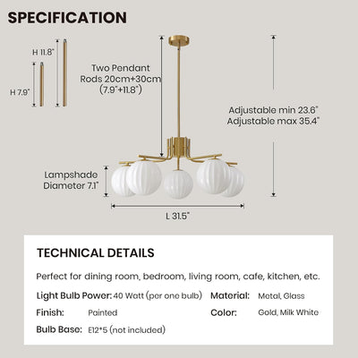 Candelabro cristal blanco 5 luces lámpara colgante Sputnik