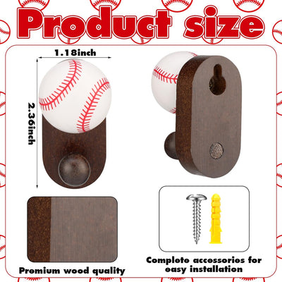 4 Ganchos Béisbol Retro 3D Madera Colgador Toalla