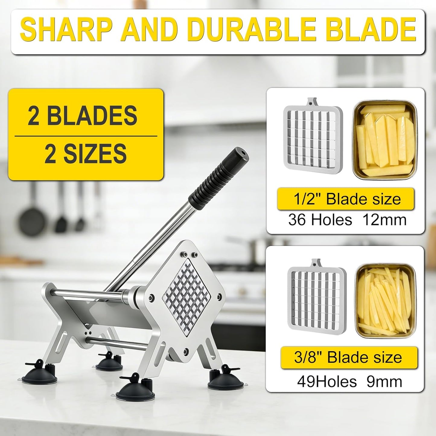 Cortador papas francesas acero inox cuchillas 1/2 y 3/8