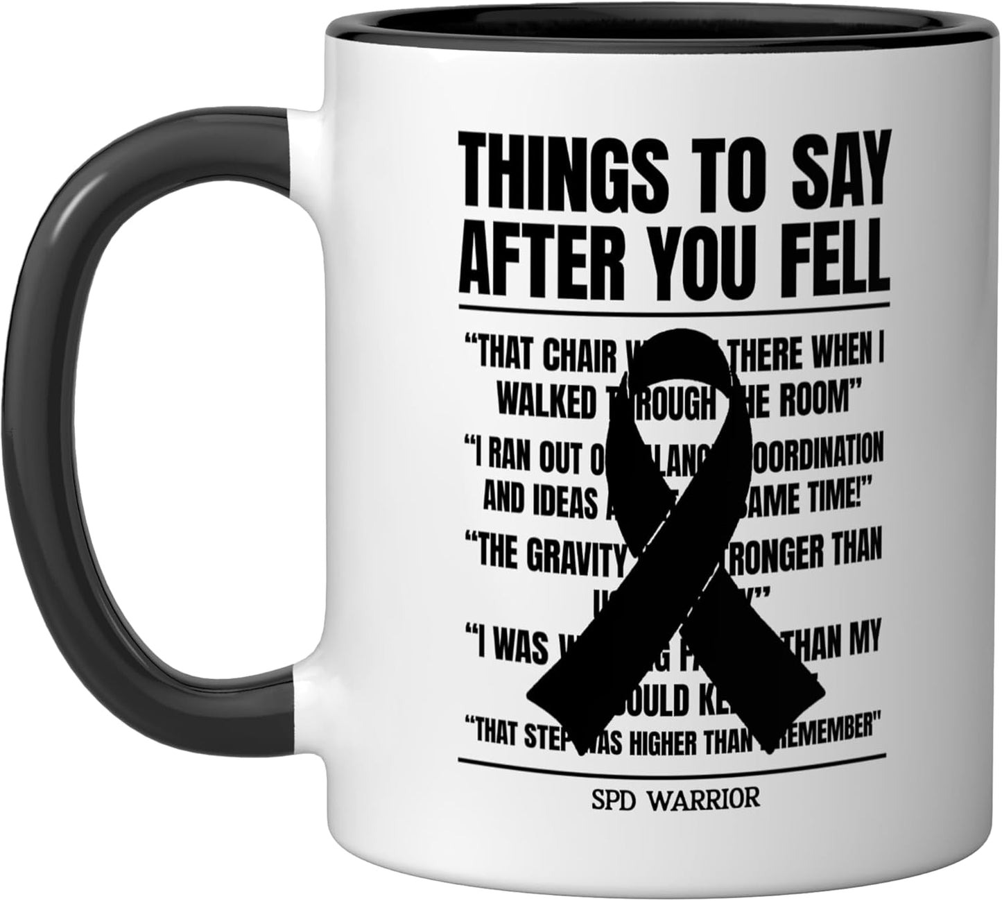 Taza cerámica para trastorno del procesamiento sensorial SPD negra/blanca