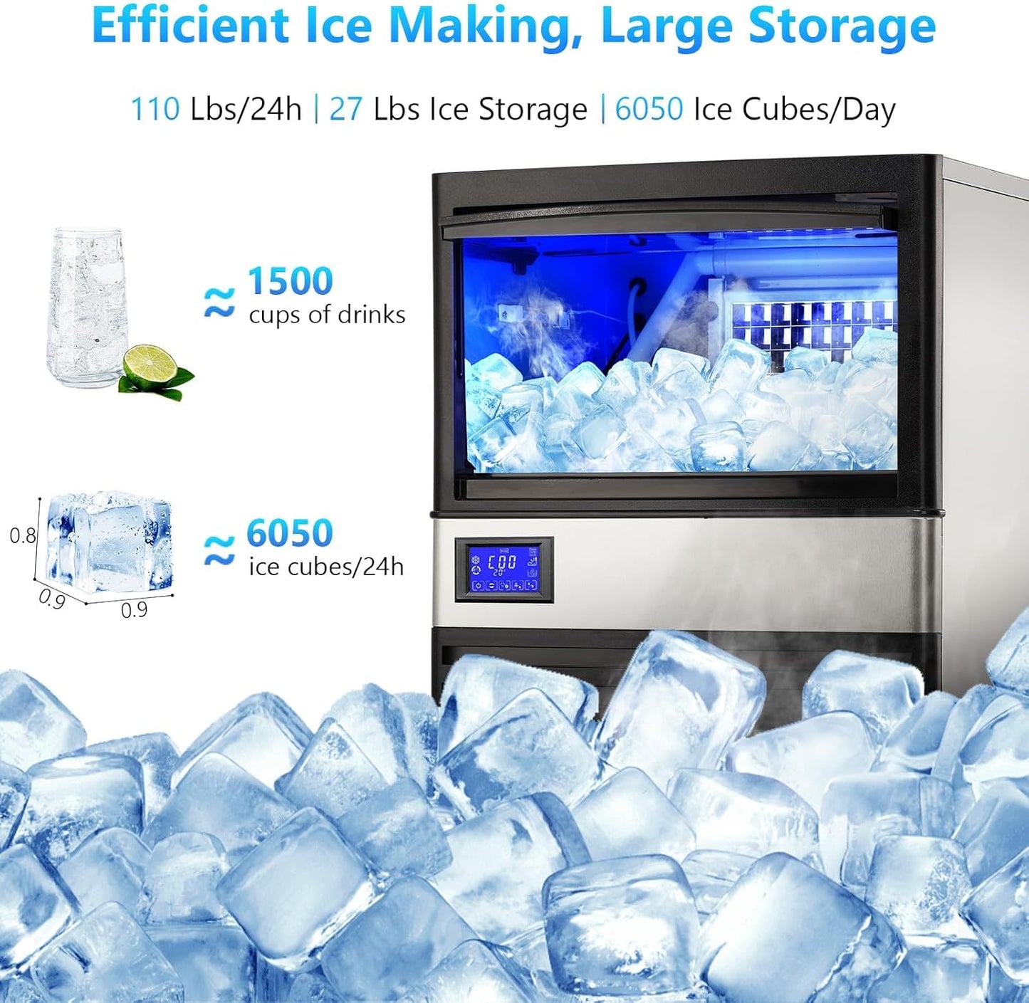 Máquina de hielo comercial 110lbs/24h con cubo 30lbs