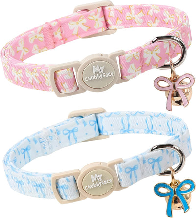 Collares gato diseño corbatín rosa azul con campana ajustable