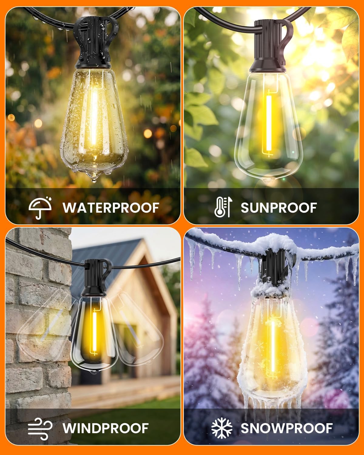 Tira luces exteriores 200ft 652 bombillas ST38 impermeables