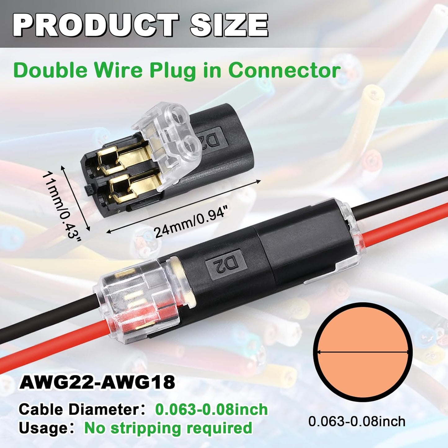 Conectores enchufe doble cable LED 2 pines con hebilla