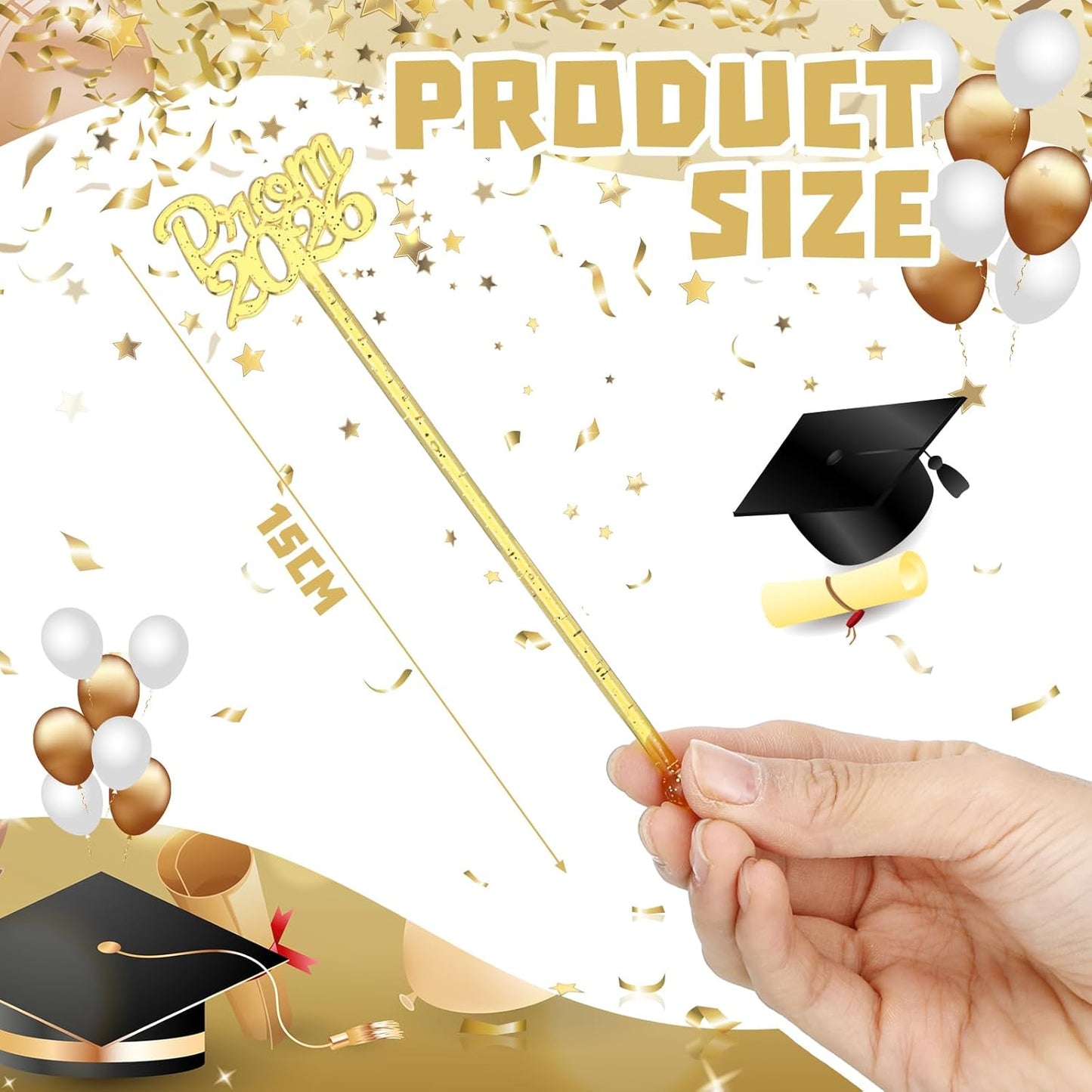 Palitos de graduación 2026 de 6 pulgadas reutilizables de plástico