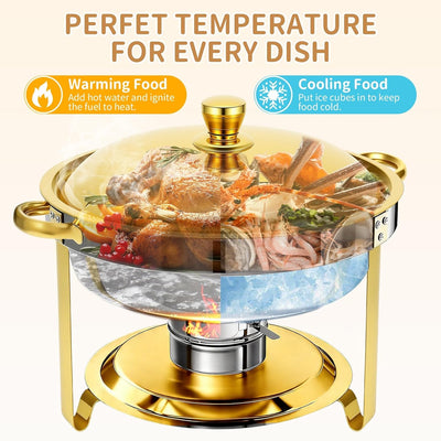 Juego de chafing dish acero inoxidable dorado 6QT 4 piezas
