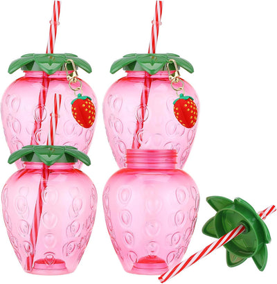 Tazas de fresa con tapas y pajitas para estudiantes y eventos
