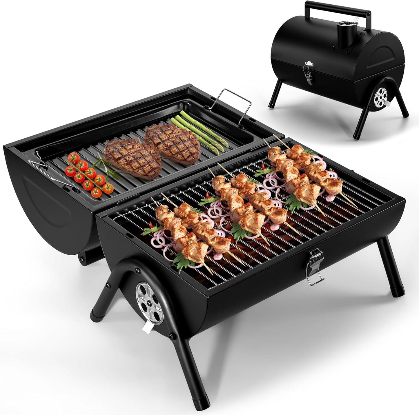 Parrilla de carbón 2en1 doble cara para acampar hogar patio