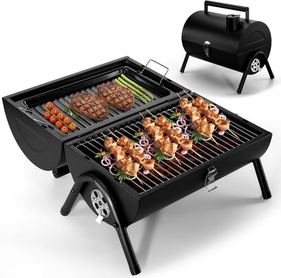 Parrilla de carbón 2en1 doble cara para acampar hogar patio