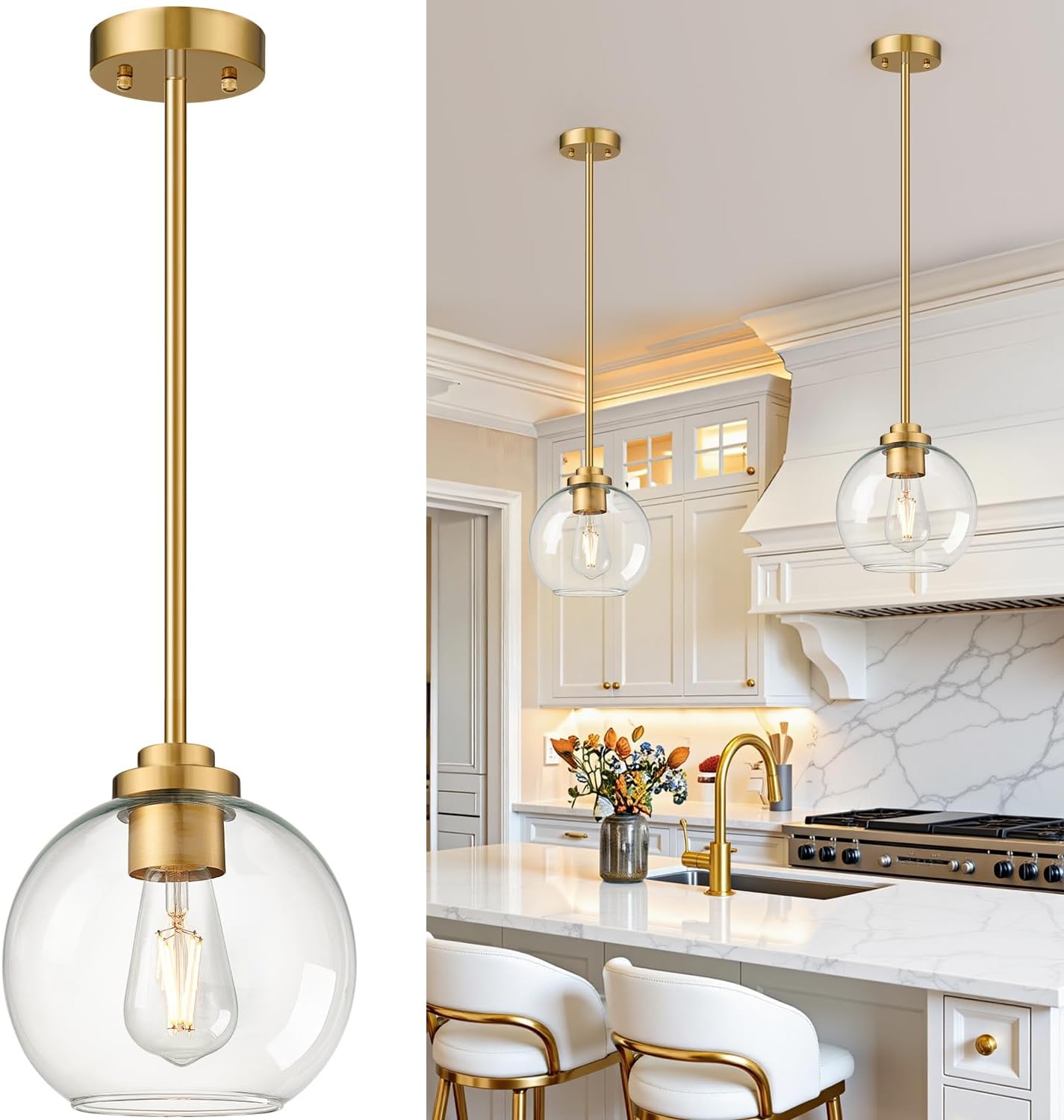 Luces colgantes globo 7.2pulg doradas isla cocina
