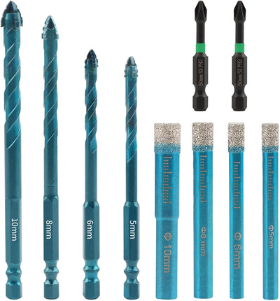 Set 10 Brocas Diamante 3/16-3/8pulg Para Porcelana Cerámica