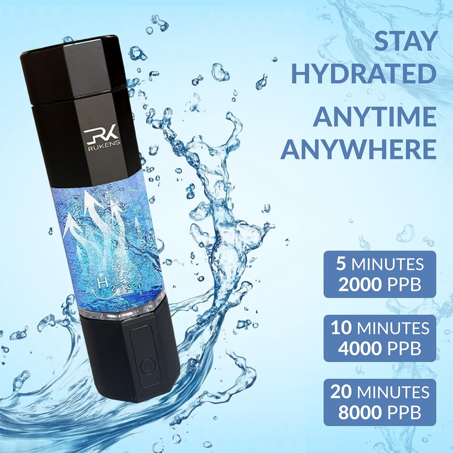 Botella hidrógeno generador 8000ppb tecnologia SPE/PEM