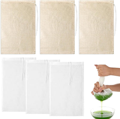 6 Pzas Bolsas Nueces Colador Tela 12x8pulg para Yogur Café