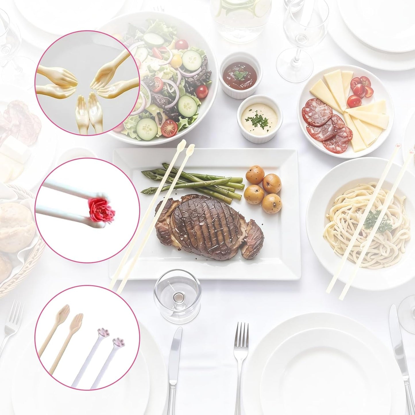 6 Palillos Pata Reutilizables para Aperitivos y Fiestas