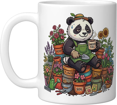 Taza de cerámica blanca para jardinería con panda divertido y humor