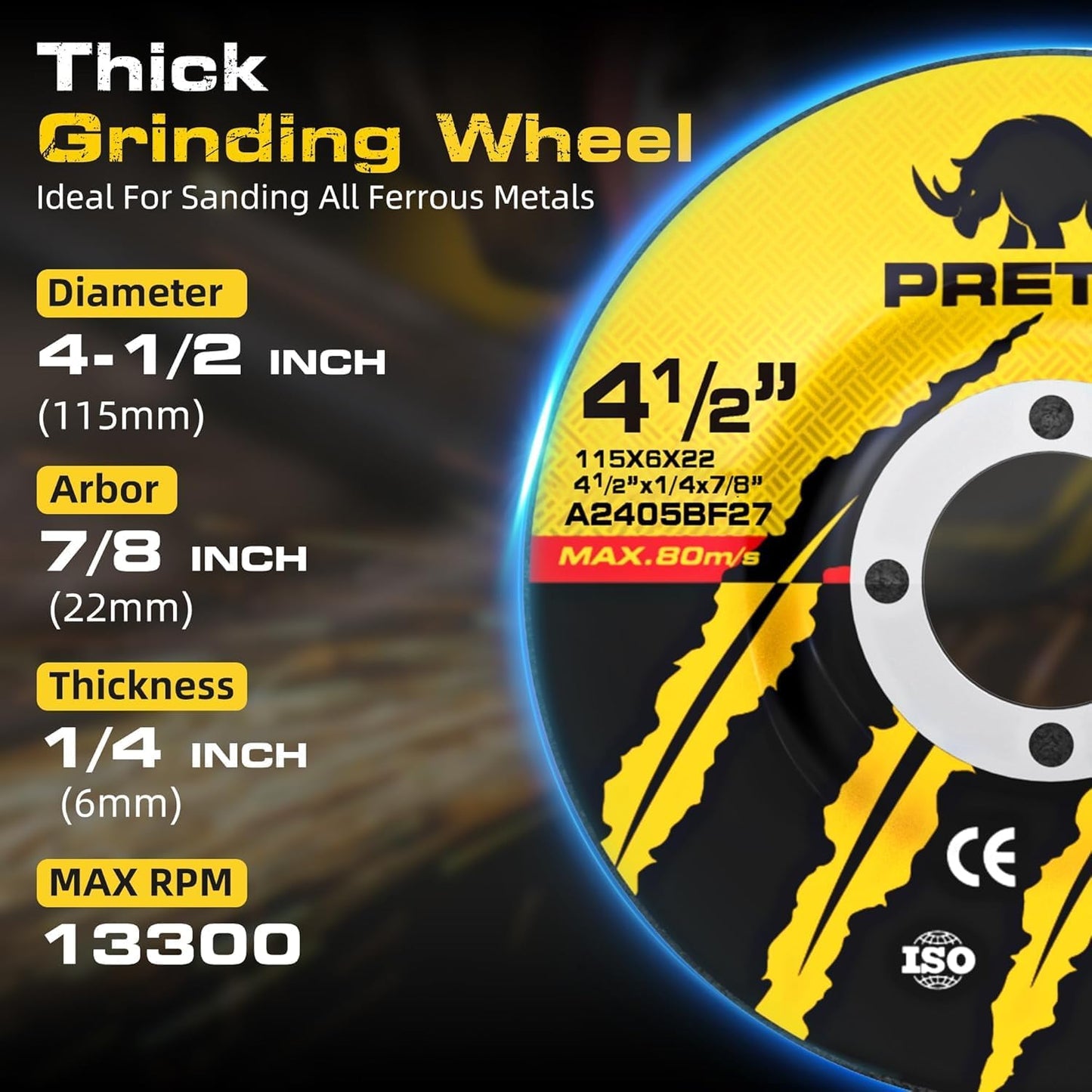 Discos molienda metal 4.5 pulg x 1/4 pulg