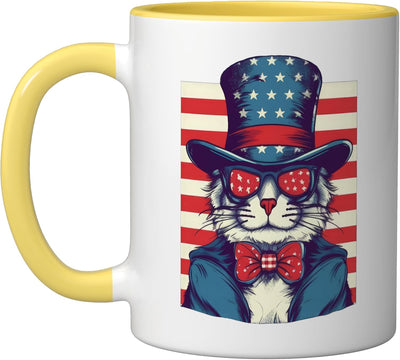 Taza cerámica bandera americana fiesta 4 de julio amarillo/blanco