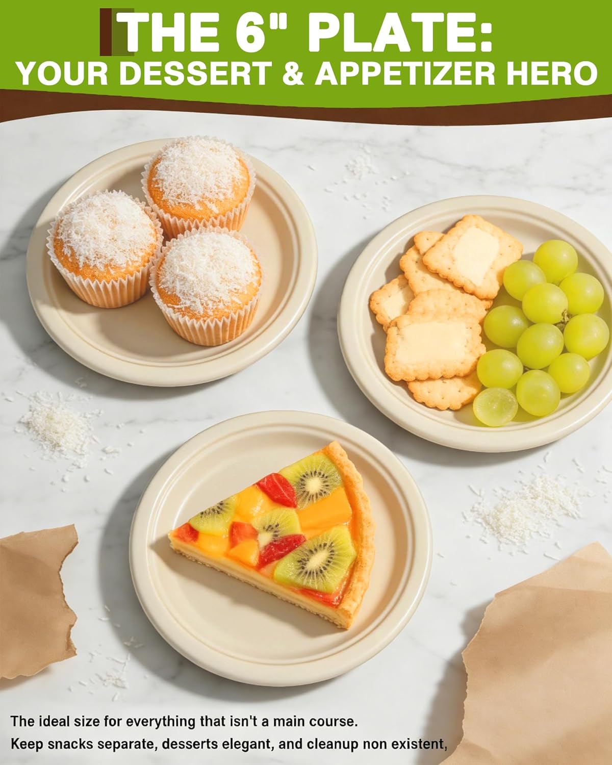60 Pzas Platos Postre 6pulg Biodegradables Caña Azúcar