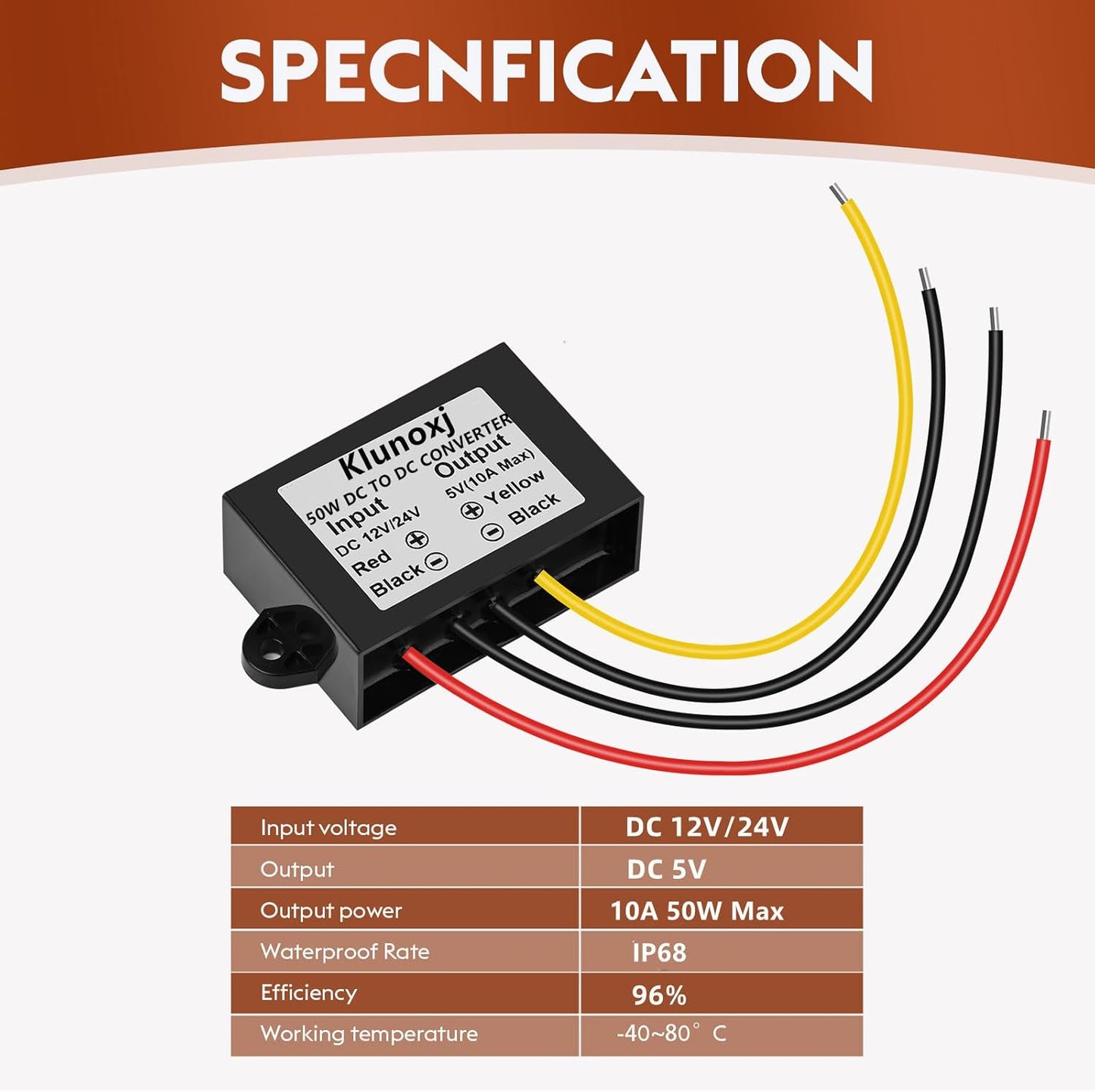 Convertidor voltaje 12V a 5V 10A 50W coche impermeable 2 Pzas