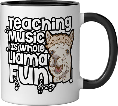 Taza de cerámica para profesor de música con chiste sobre llama negra/blanca