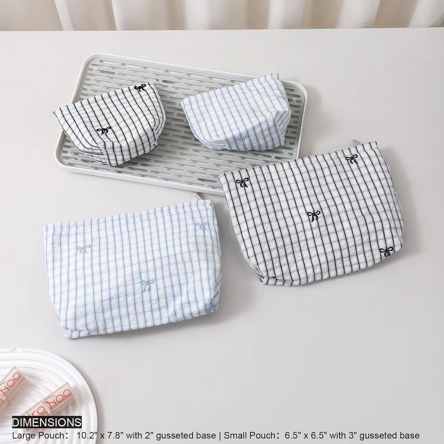 Set 2 Bolsas Maquillaje Tela Nailon Cuadros con Cremallera