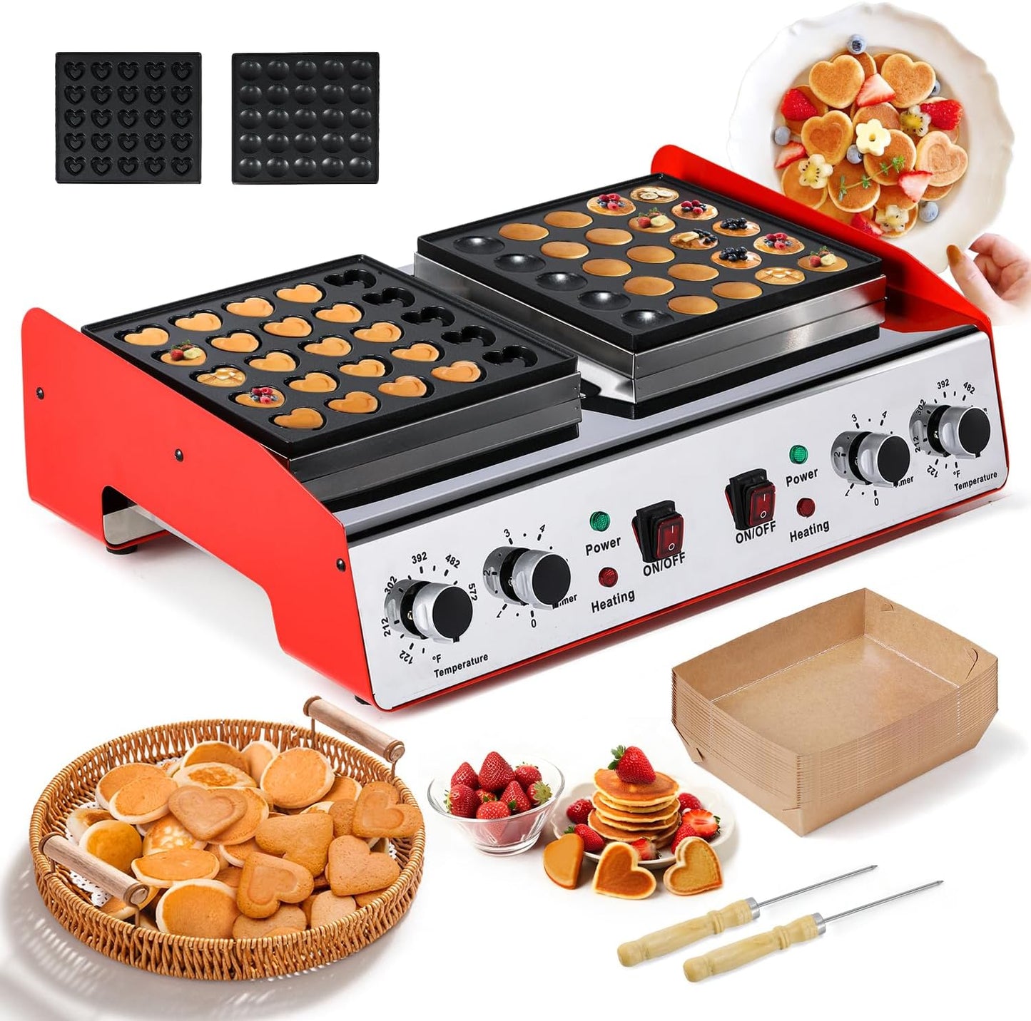 50 Pzas Máquina Panqueques Corazón Acero Inox Antiadherente 1800W