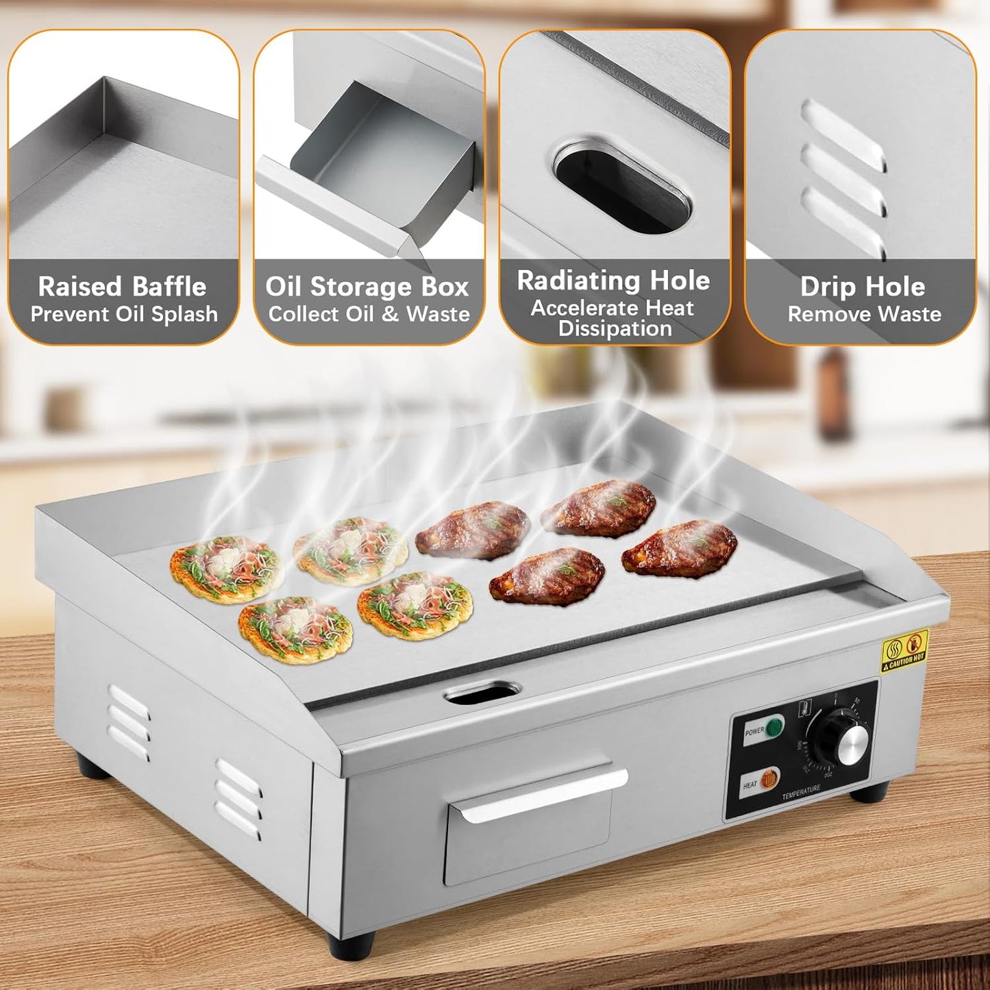 Parrilla eléctrica Teppanyaki acero inox 1600W 21pulg antiadherente