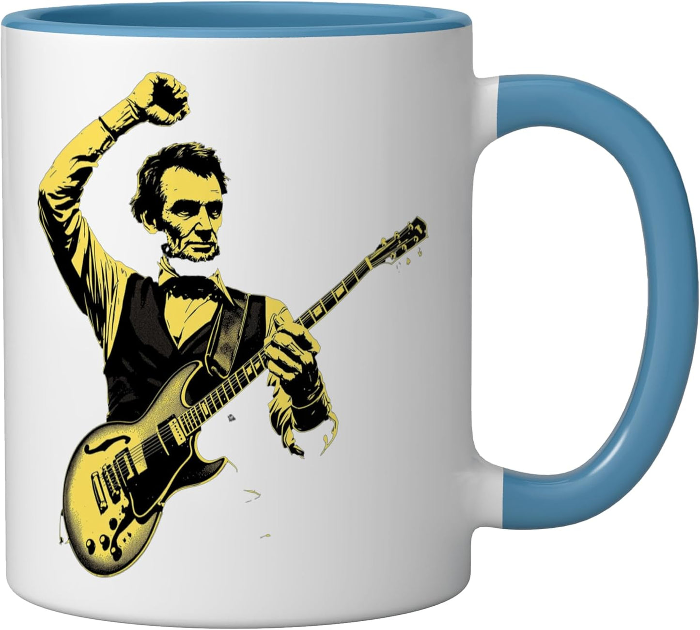 Taza Cerámica Abe Lincoln toca guitarra roca azul/blanco