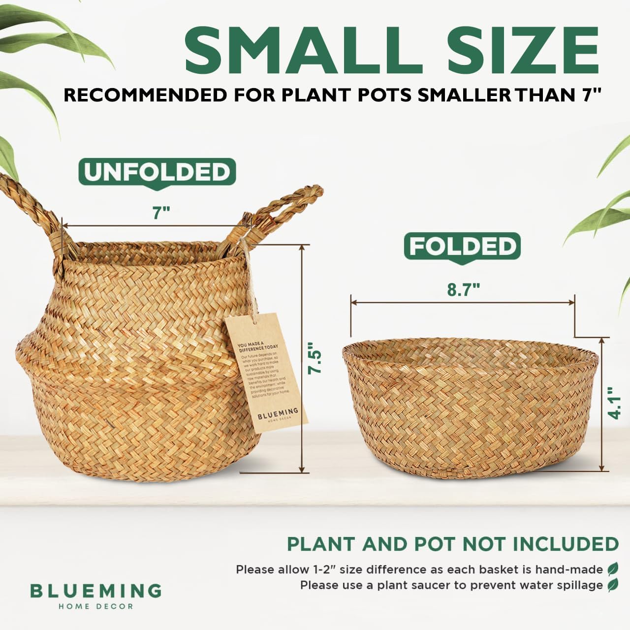 Maceta mimbre tejido 7pulg para olivo y plantas artificiales