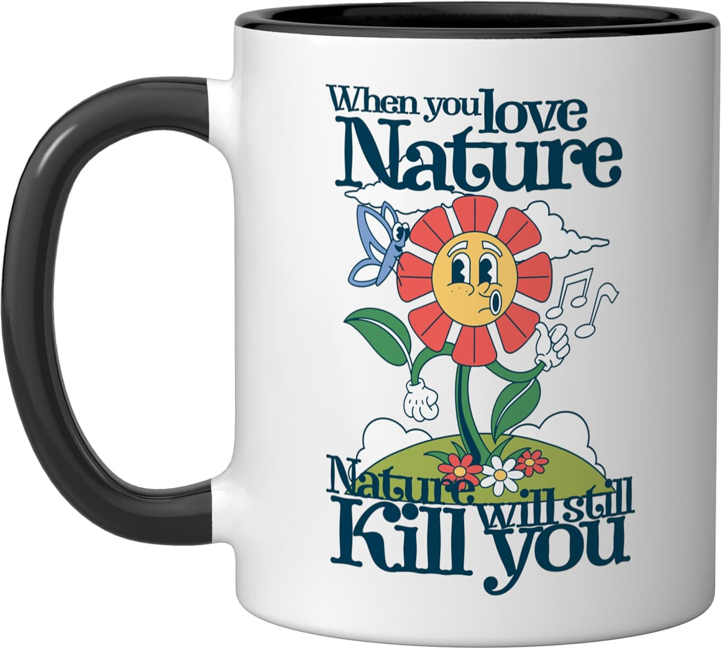 Taza cerámica retro para caminata al aire libre negra/blanca