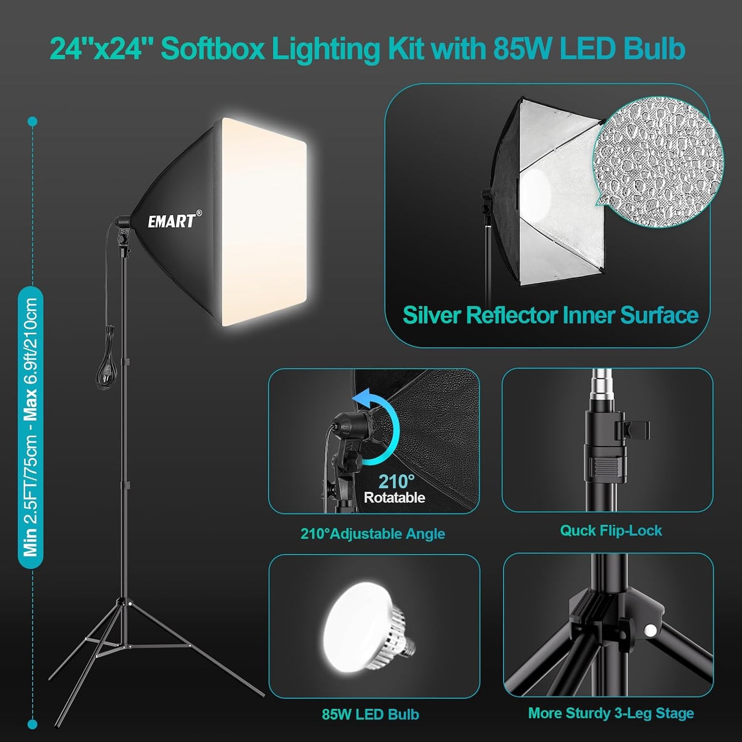 Kit iluminación estudio Softbox 85W LED 10x12pulg