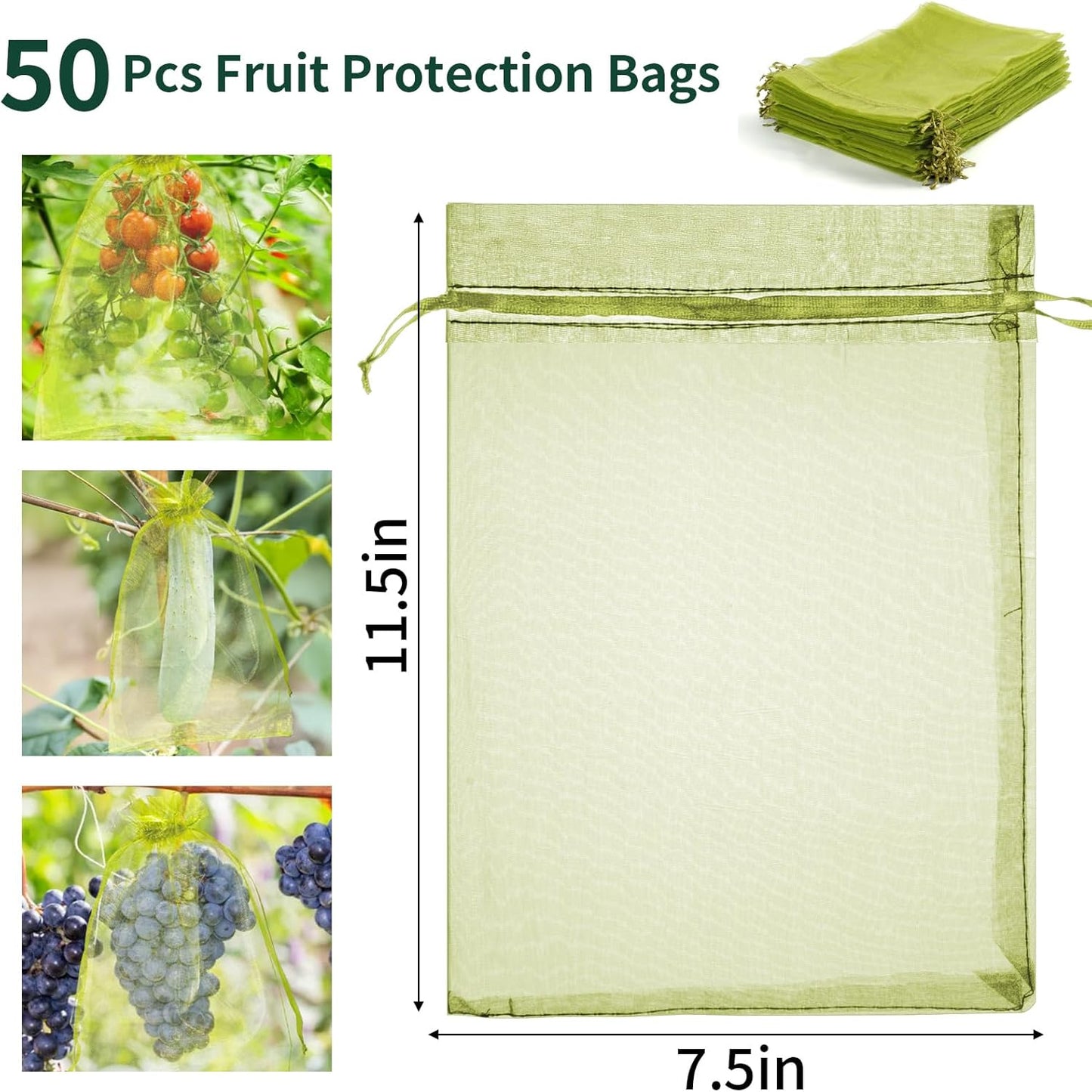50 Bolsas Malla Cordón para Proteger Frutas y Verduras Jardín