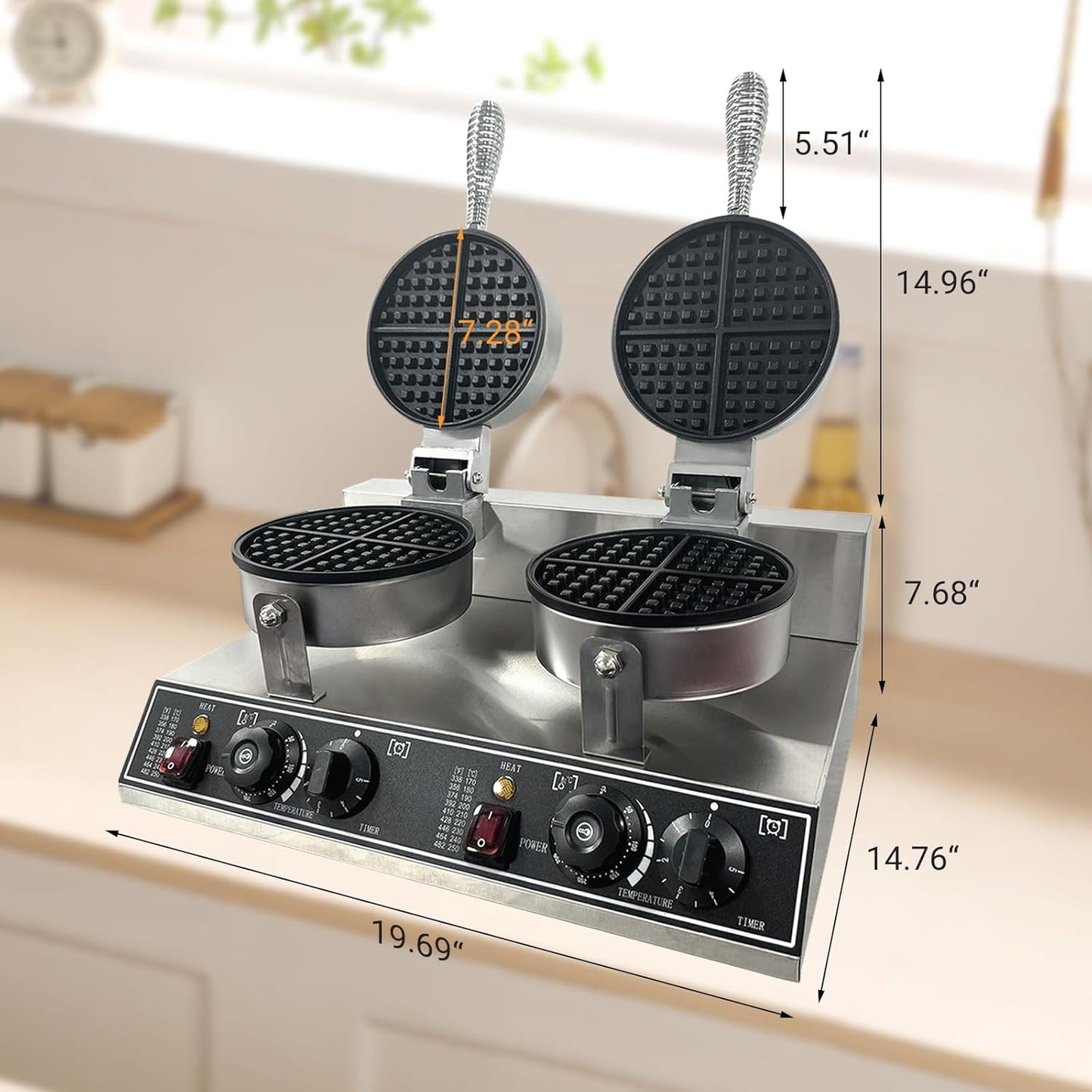Waflera doble comercial 2400 W con temporizador y control de temperatura