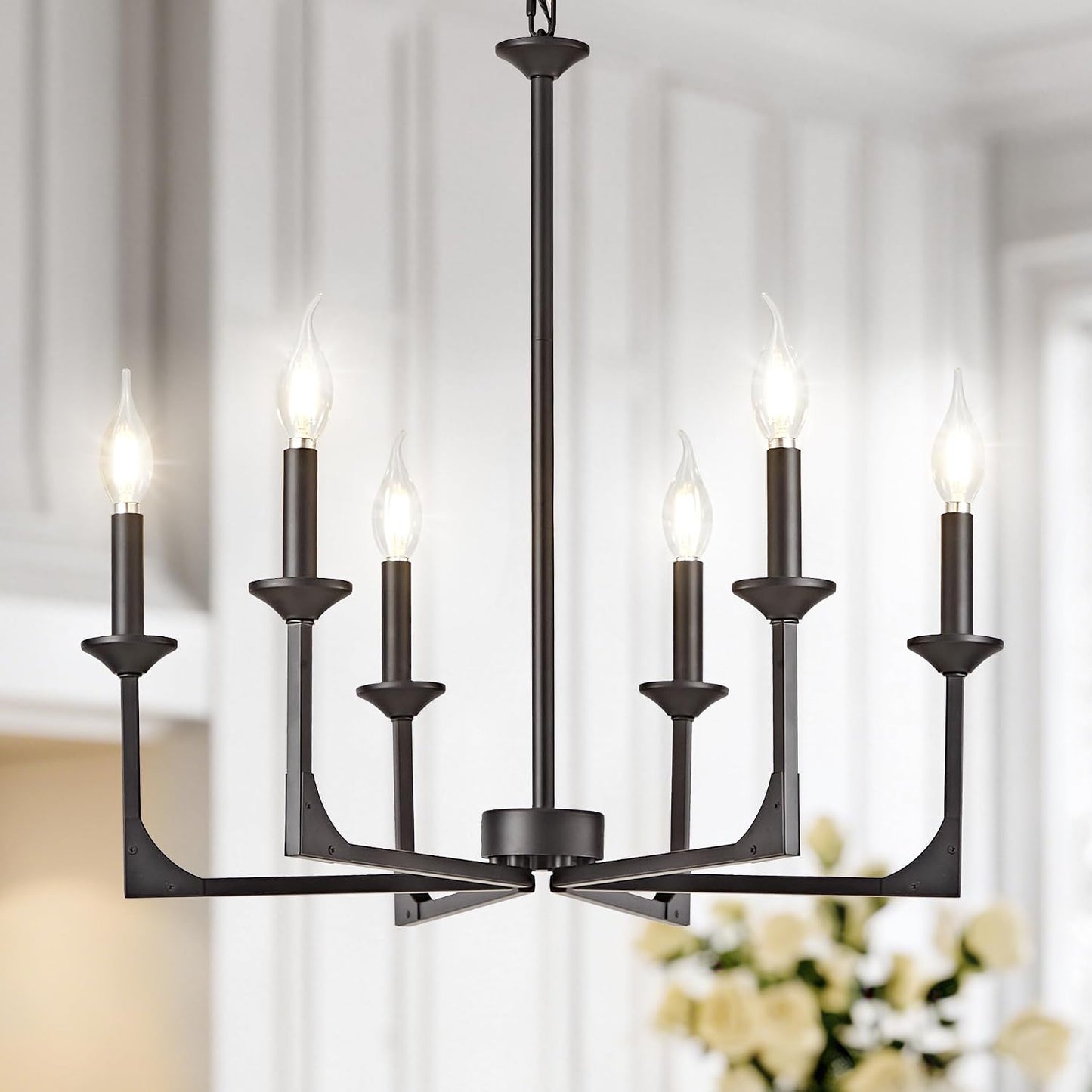 Candelabro 6 luces industrial negro para comedor y cocina