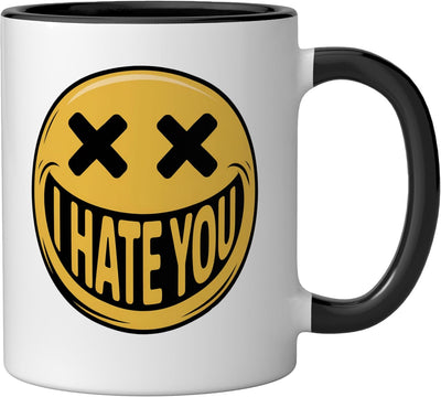 Taza de cerámica con dibujo cara distorsionada I Hate You negro/blanco