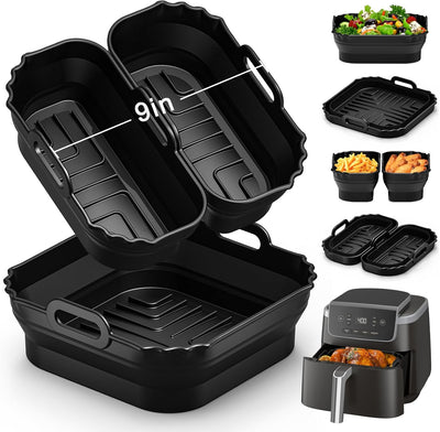 Forros de silicona plegables para freidora de aire Ninja AF141 AF142 AF181 5QT-6.5QT paquete de 3 reutilizables