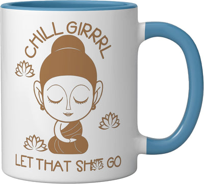 Taza Cerámica Yoga Teacher Chill Girrl Azul/Blanco