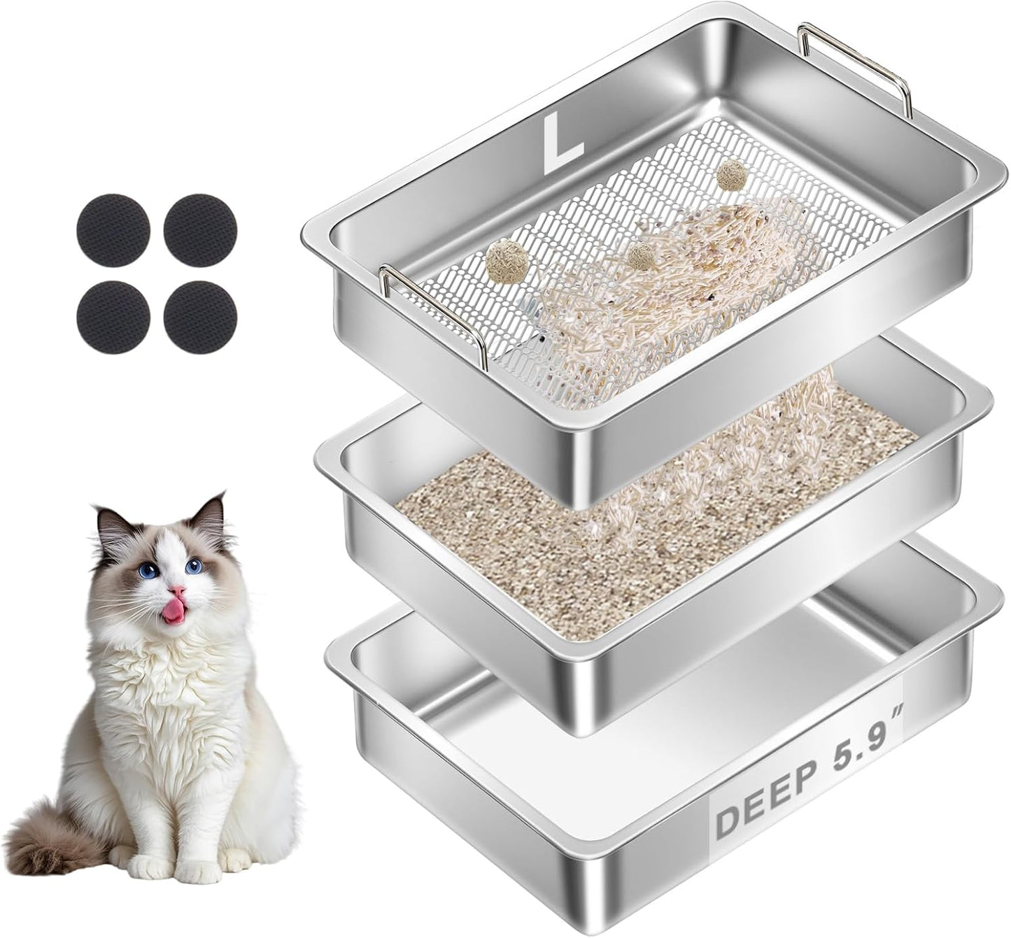 Caja arena gatos acero inox 2 bandejas tamizado alta velocidad
