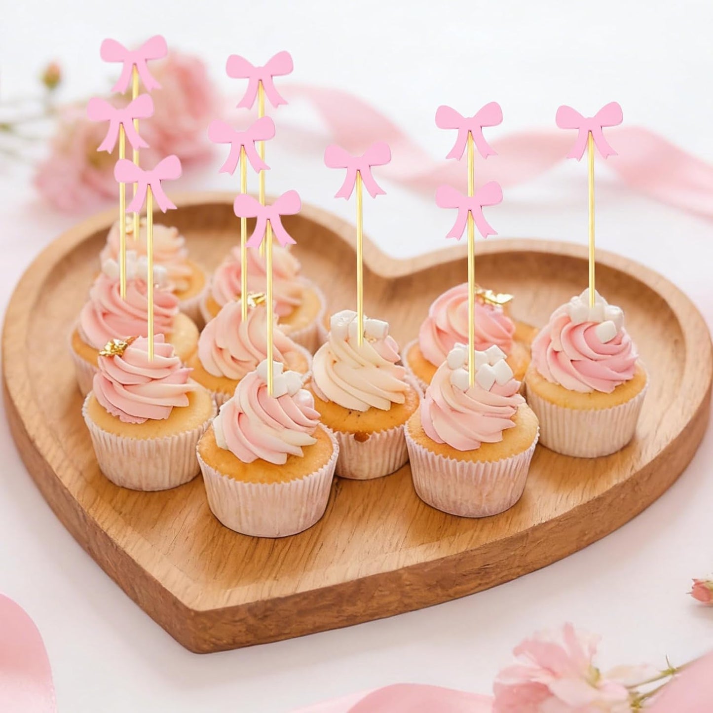 100 Palillos Cóctel Lazos Rosados Decoración Temática