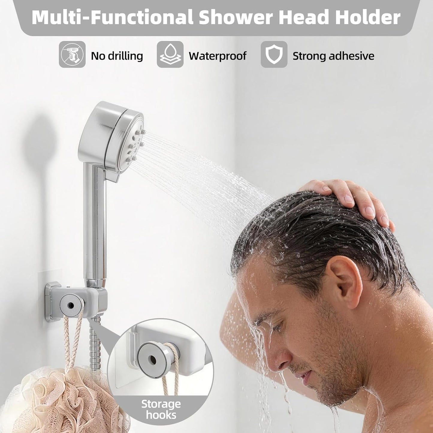 Soporte ducha ajustable sin taladro pared blanco
