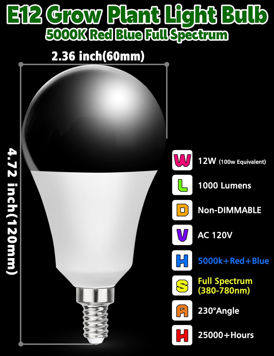 2 Pack Bombillas LED Cultivo E12 12W 5000K Espectro Completo